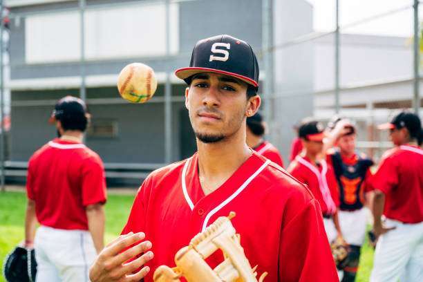 Young Hispanic baseball team and coach, baseball glove