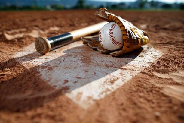 Baseball Glove and Bat at Home Plate